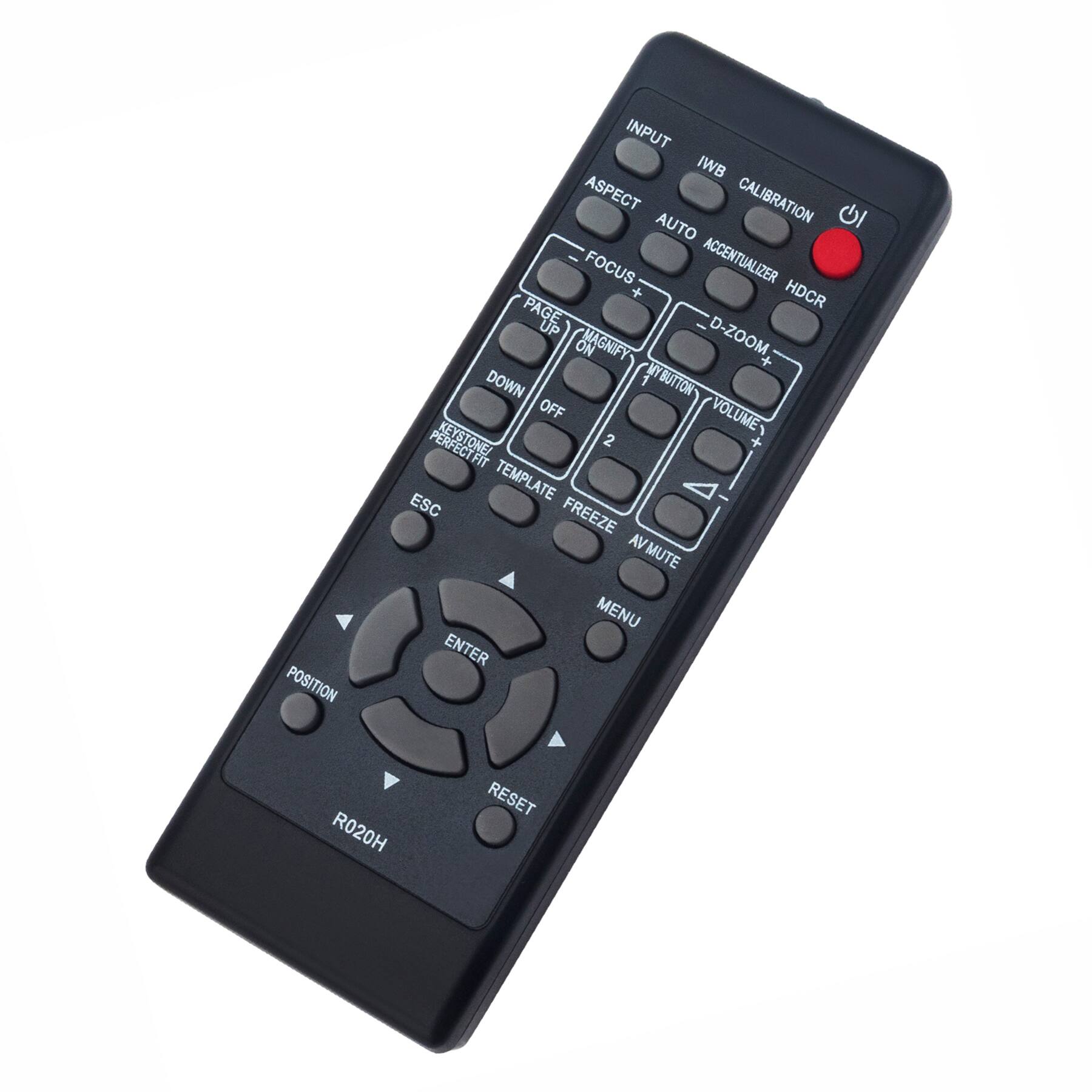 POSITION INPUT IWB ASPECT CALIBRATION AUTO FOCUS ACCENTUALIZER + HDCR PAGE UP D-ZOOM ON MAGNIFY + DOWN 1 MYBUTTON OFF VOLUME KEYSTONE/ 2 + TEMPLATE ESC FREEZE AV MUTE MENU ENTER R020H RESET
