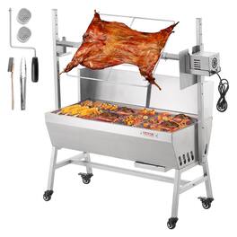 VEVOR - Rotisserie Grill with Windscreen, BBQ Whole Pig Lamb Goat Charcoal Spit Grill, 35 Inch 90 Lbs Capacity - Silver