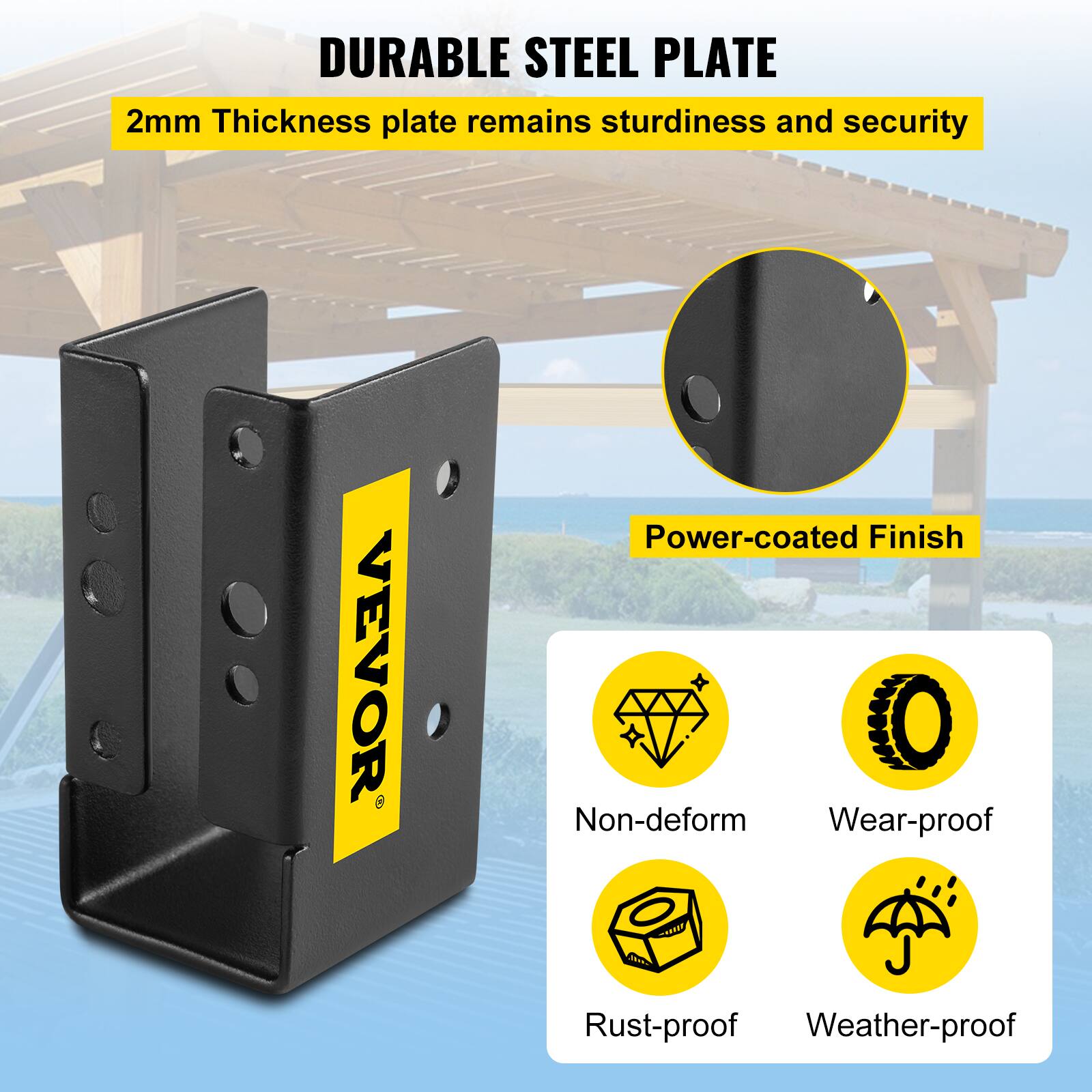 DURABLE STEEL PLATE  
2mm Thickness plate remains sturdiness and security  
Power-coated Finish  
Non-deform  
Wear-proof  
Rust-proof  
Weather-proof