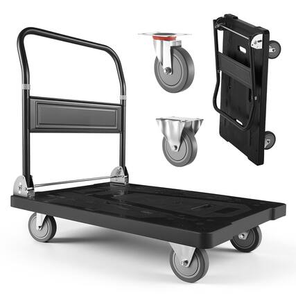 Front. VEVOR - Foldable Push Cart Dolly, 1000 lbs Capacity, Folding Platform Truck with Swivel Wheels, Moving Platform Hand Truck - Black.