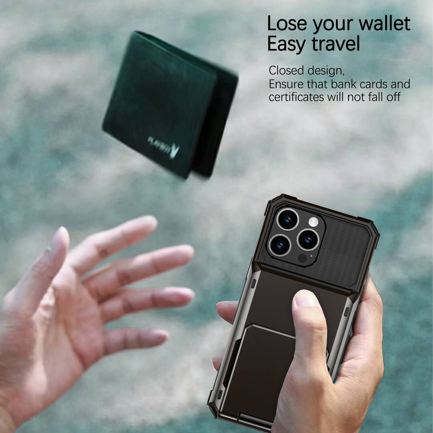 Lose your wallet  
Easy travel  

Closed design,  
Ensure that bank cards and certificates will not fall off