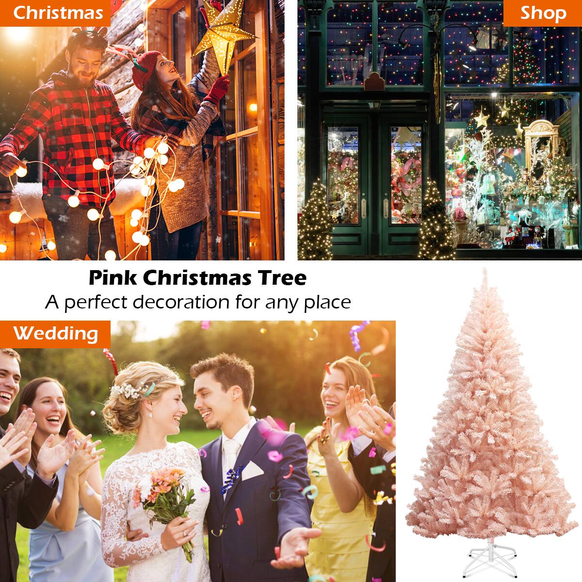 Christmas Shop: A perfect decoration for any place. Wedding: Pink Christmas Tree.