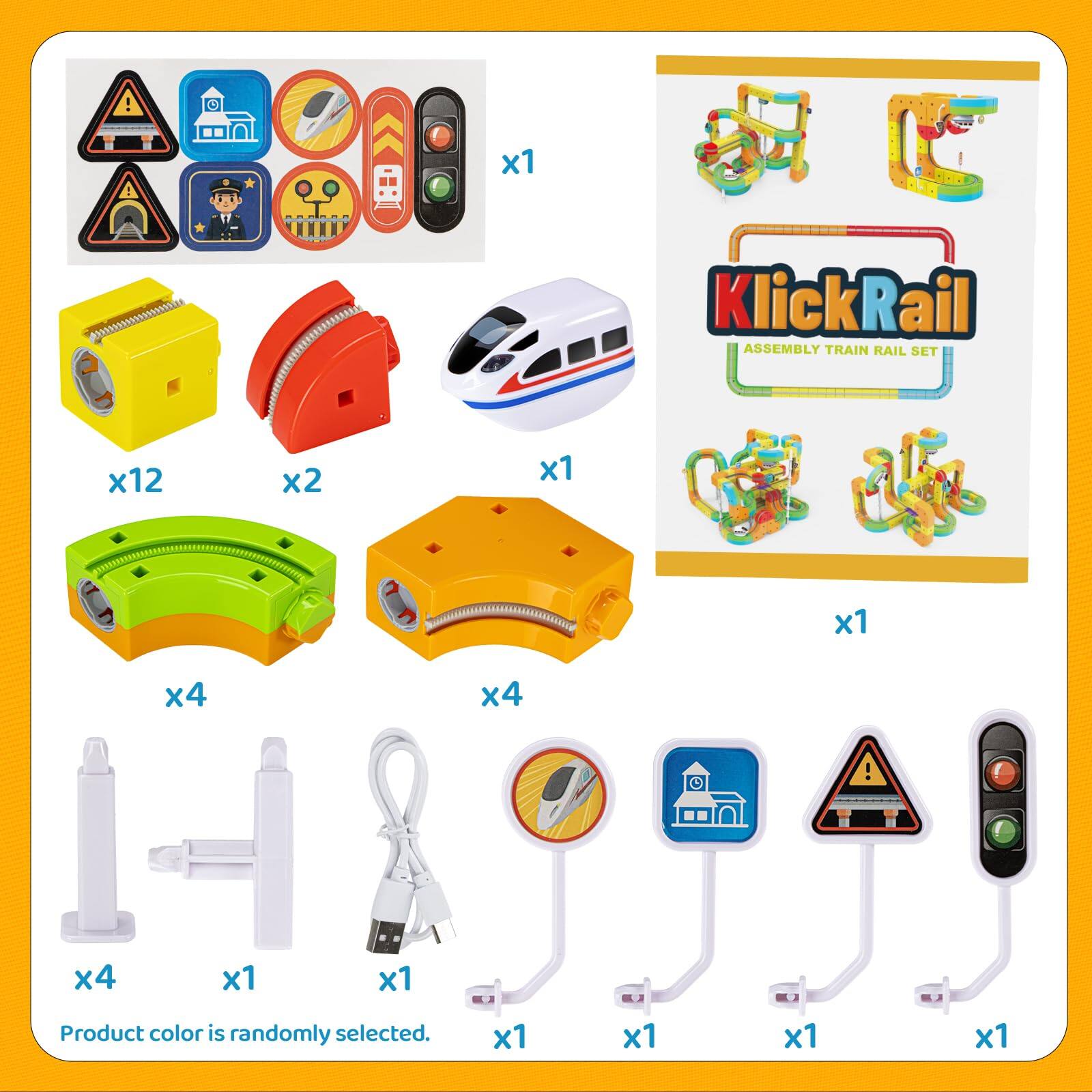 KlickRail ASSEMBLY TRAIN RAIL SET

- x12
- x2
- x1
- x4
- x4
- x4
- x1
- x1
- x1
- x1

Product color is randomly selected.