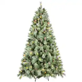 Forest'nSky - 5 ft. Christmas Tree with 200 Warm White LED Lights, 694 PVC & Hard Needle Tips, 51 Pine Cones - Green