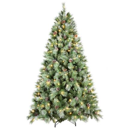 Front. Forest'nSky - 6 ft. Pre-Lit Artificial Christmas Tree with 300 Warm White LED Lights and 66 Pine Cones - Green.