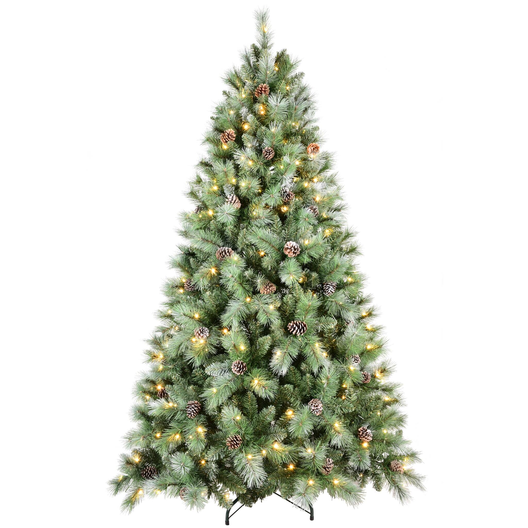 Front. Forest'nSky - 6 ft. Pre-Lit Artificial Christmas Tree with 300 Warm White LED Lights and 66 Pine Cones - Green.