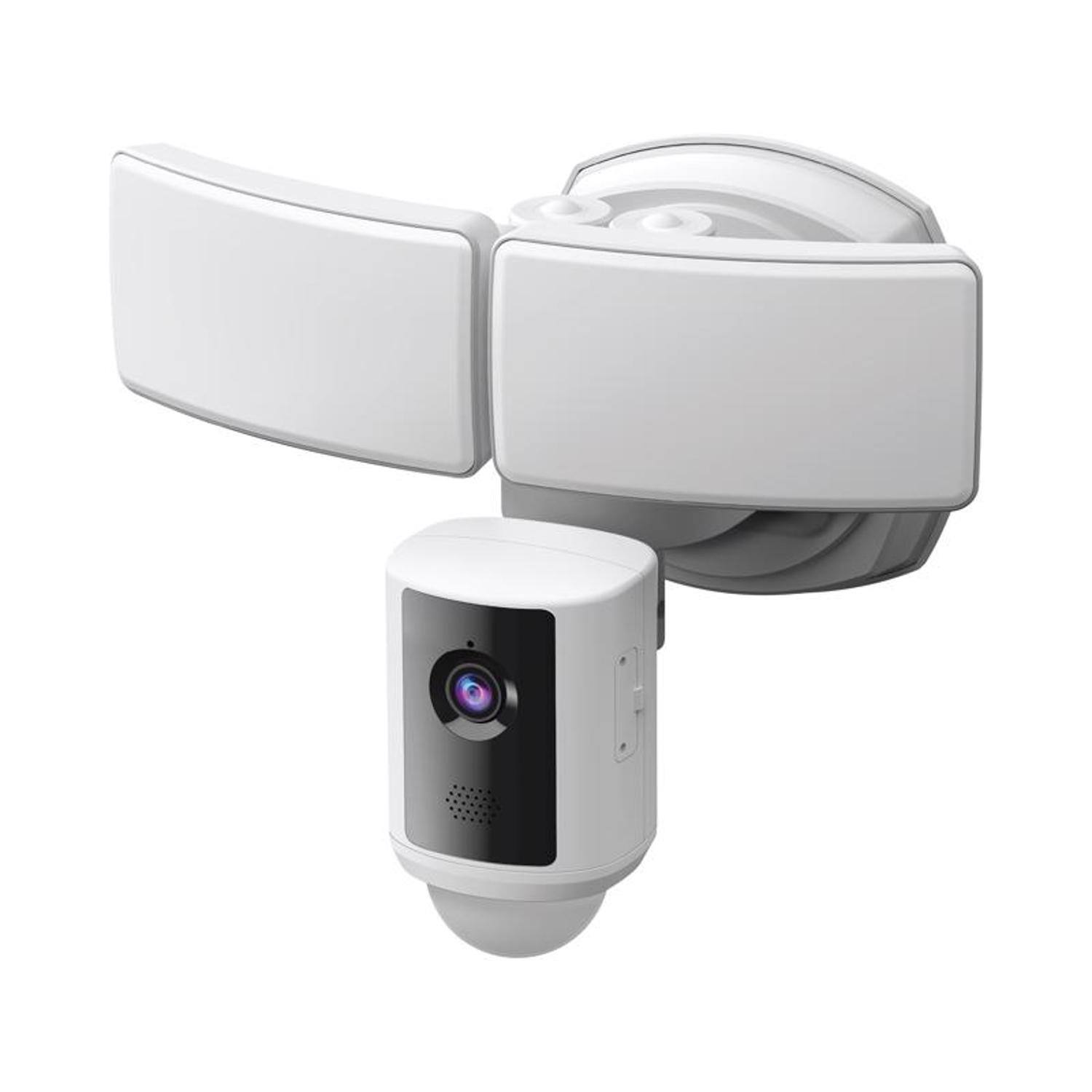 Left. FEIT ELECTRIC - Feit Smart Home Motion-Sensing Hardwired LED White Smart-Enabled Security Floodlight.