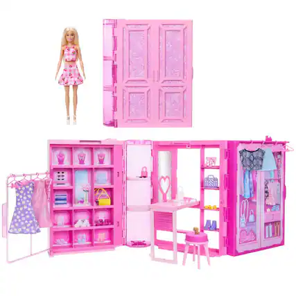 Front. Barbie - Barbie Dream Closet & Dressing Room Playset 29-Piece Set with Doll Vanity Clothing Racks Accessories Ages 3+ - Pink.