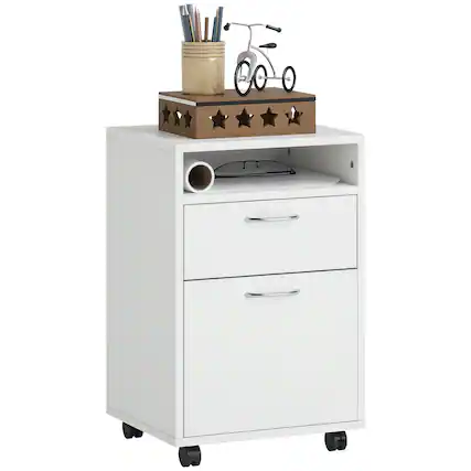 Front. Homcom - Mobile Storage Cabinet Organizer with Drawer and Cabinet, Printer Stand with Castors.