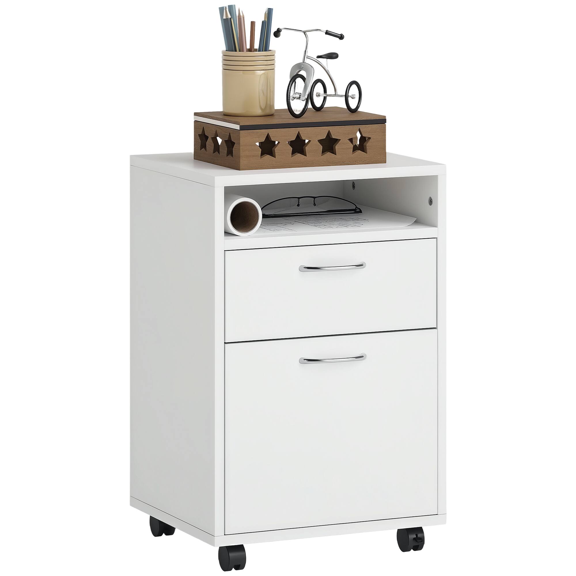 Homcom - Mobile Storage Cabinet Organizer with Drawer and Cabinet, Printer Stand with Castors