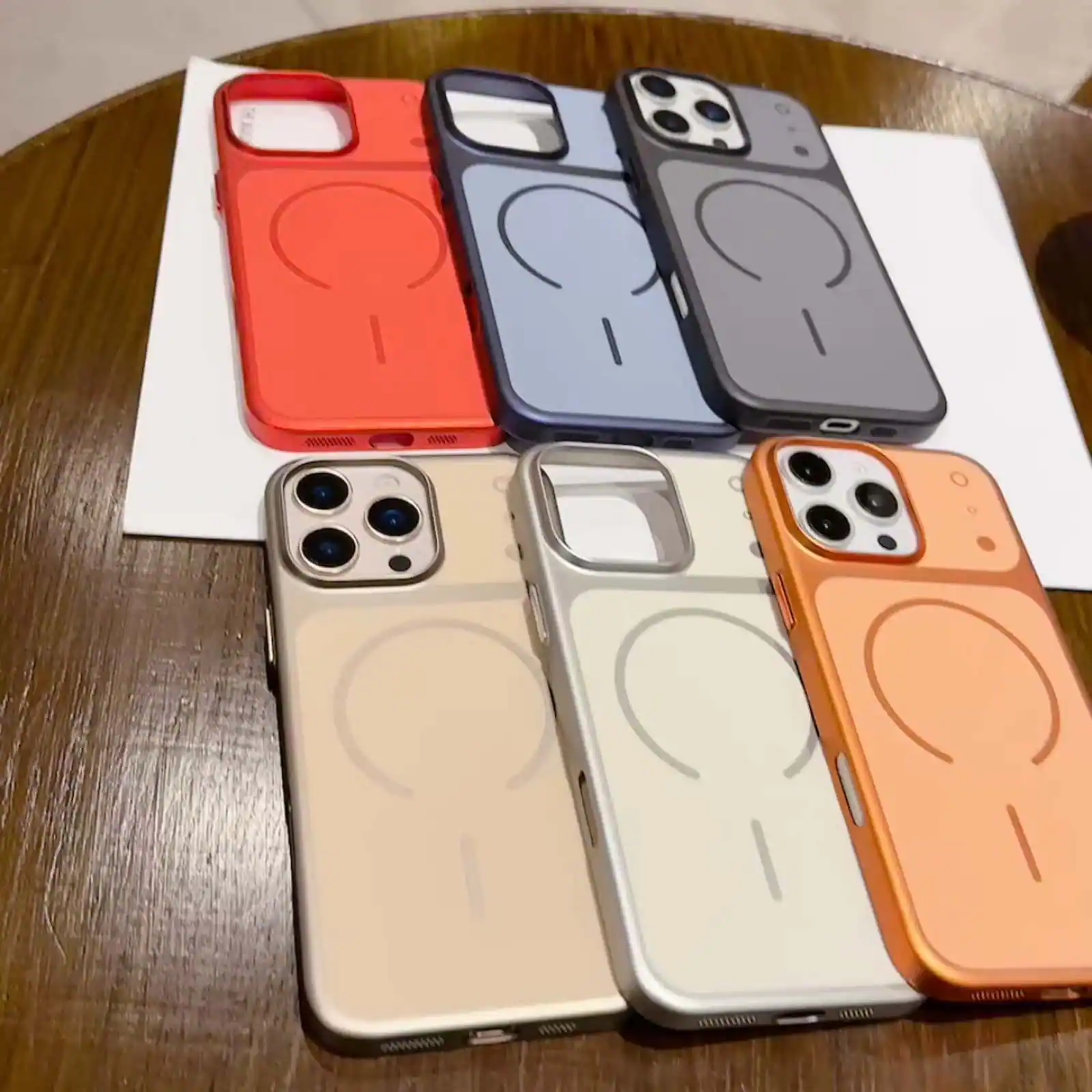 Angle. Dteck - for Apple iPhone 16 Pro Hard PC Magnetic Case,Matte Metallic Texture Back Anti-Scratch Wireless Charging Cover - Orange.