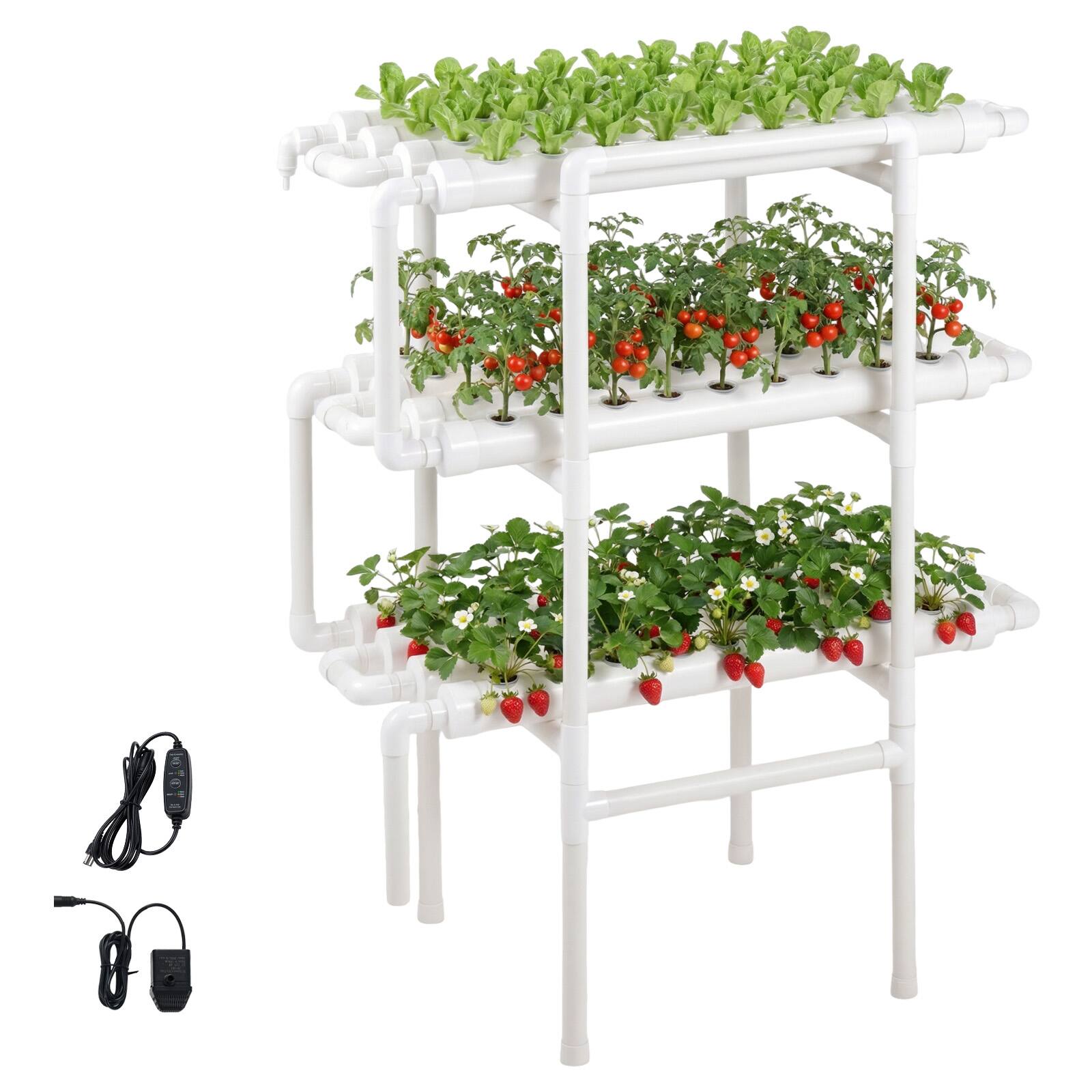 Alt View 5. VEVOR - Hydroponics Growing System Kit, 3-Tier 108 Sites UPVC Pipe Hydroponic Grow Kit with Timed Irrigation - White.