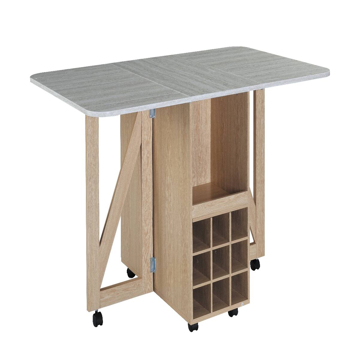 Alt View 4. Loheer - Loheer Folding Dining Table with Storage Cabinet, Rolling Kitchen Island Cart for Small Spaces - Light Oak and Slate.