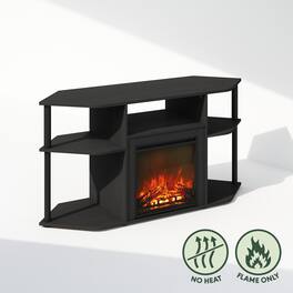Furinno - Jensen Open Storage No Heat Decorative Electric Fireplace Corner TV Stand, with Plastic Poles for TV up to 55 Inch - Americano/Black