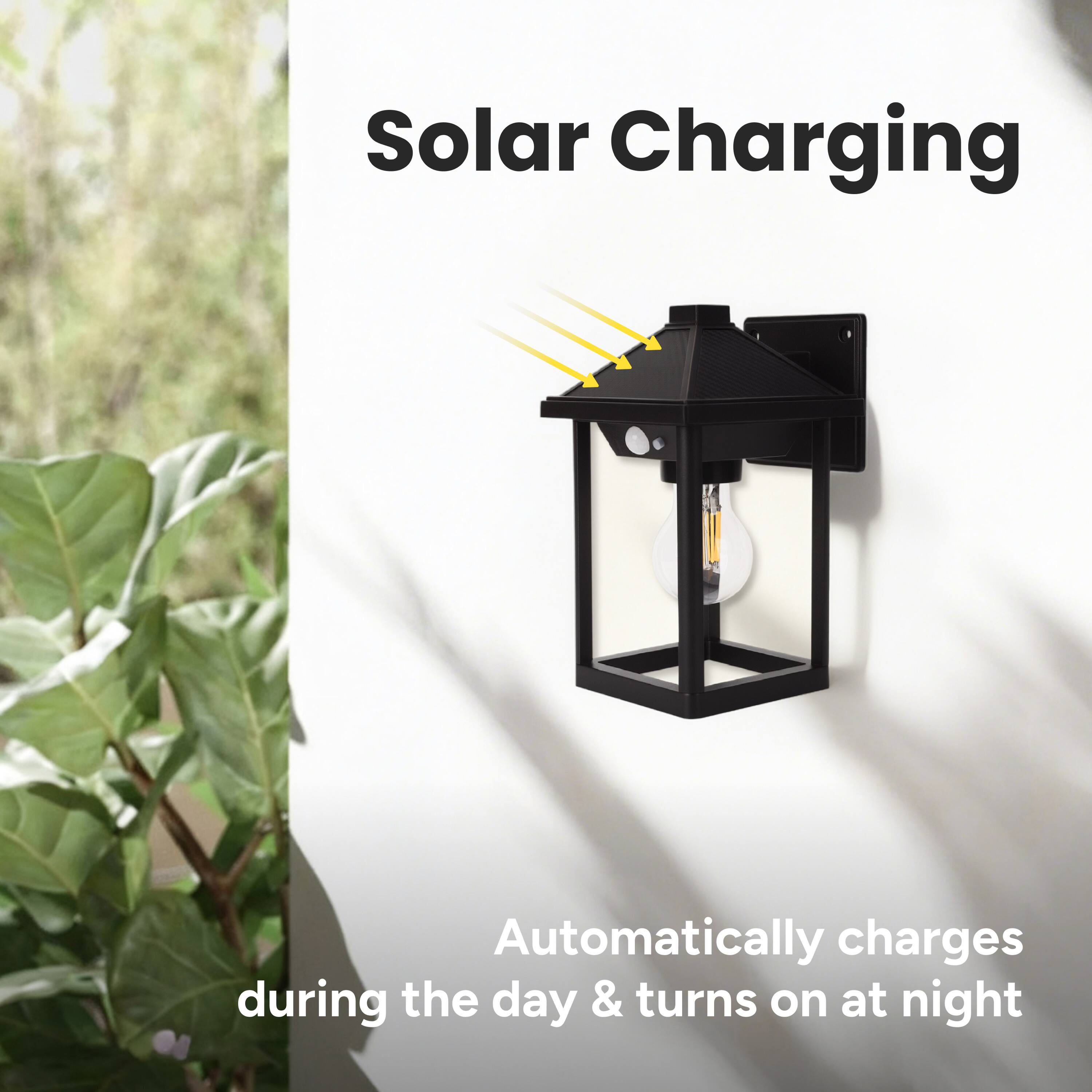 Solar Charging  
Automatically charges during the day & turns on at night