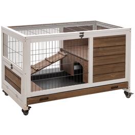 Pawhut - Wooden Rabbit Hutch Indoor Outdoor, Elevated Bunny Cage with No Leak Tray, Enclosed Run with Wheels, Guinea Pigs