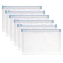 Unique Bargains - 6pcs A6 Plastic Binder Zipper Pockets 7x5 Inch Clear Envelope Folders Planner Waterproof with Sequin Decor - Light Blue