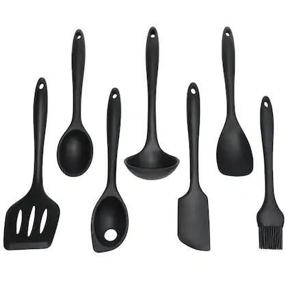 Front. Chef Craft - 7 Piece Premium Silicone Kitchen Tool and Utensil Set - Black - Black.