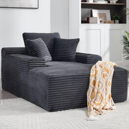 Trinkets Crazed - 67" Oversized Chaise Lounge Chair Indoor, Corduroy Cloud Couch with 3 Pillows, Deep Seat Sleeper Sofa - dark gray