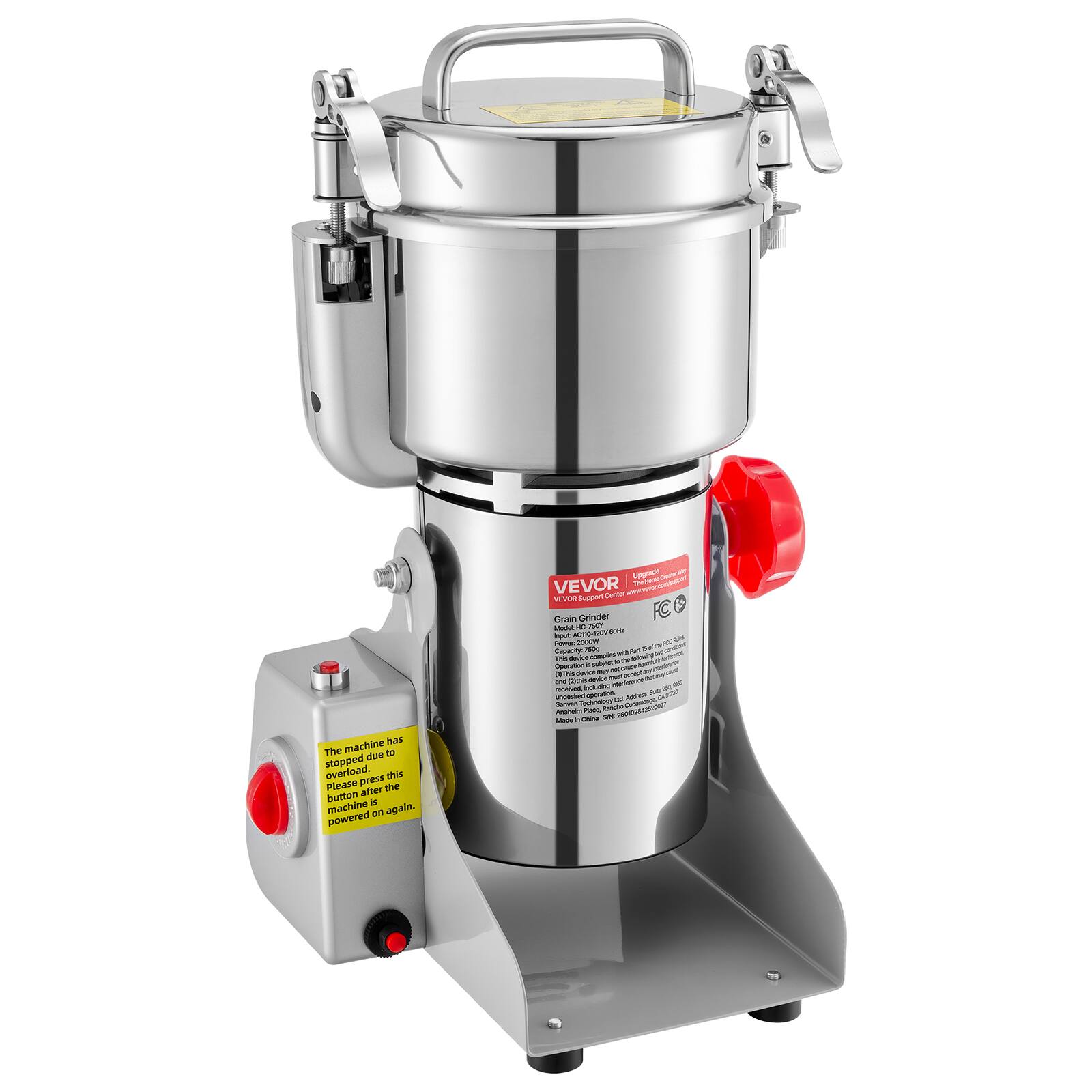 The machine has stopped due to overload. Please press this button after the machine is powered on again.

Upgrade VEVOR Counter VEVOR Support Grain Grinder Model ANGE-OH 100 pz. ACTIO- = Power: 2000W Capacity: 750g with on This device comples the Operation - subject to Addess Server Technology Ranch Cusanenge Made Anaheim = Chice PinK SNC 2606284203037