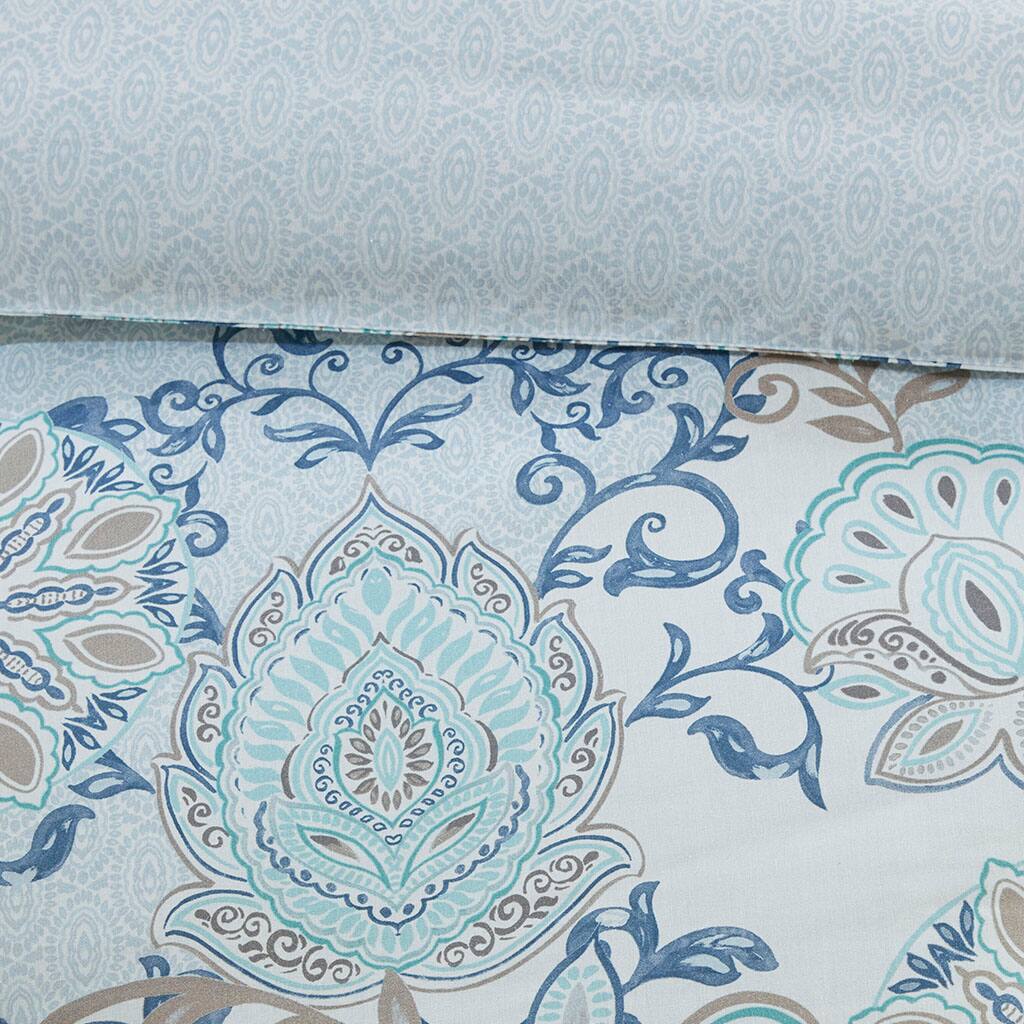 Alt View 4. Gracie Mills - Gracie Mills Leo 8 Piece Reversible Cotton Floral Comforter Set - Blue.