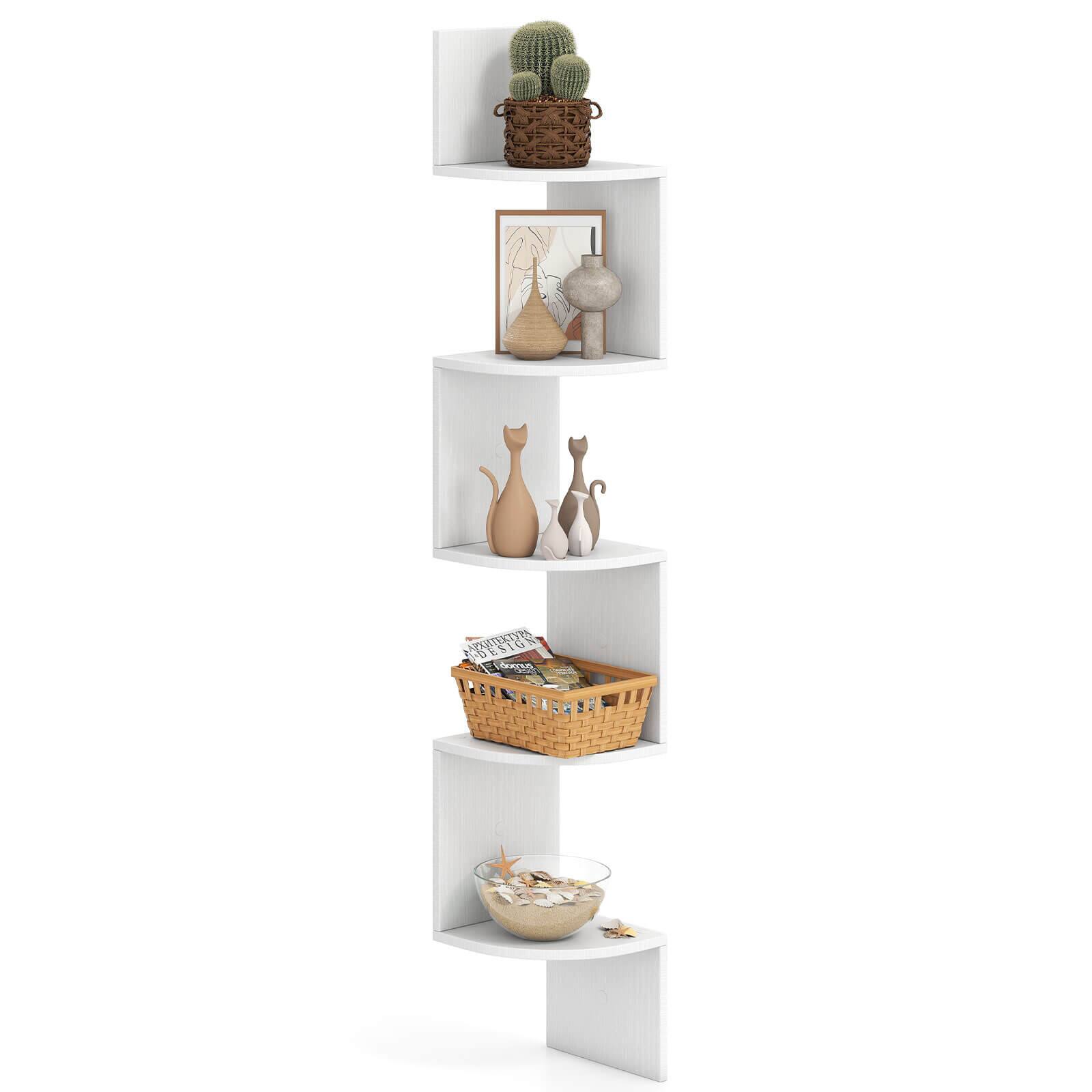 Alt View 8. Costway - Costway 1 PCS 5-Tier Floating Bookshelf with Safe Round Edge Space-Saving Plant Display Shelf White - White.