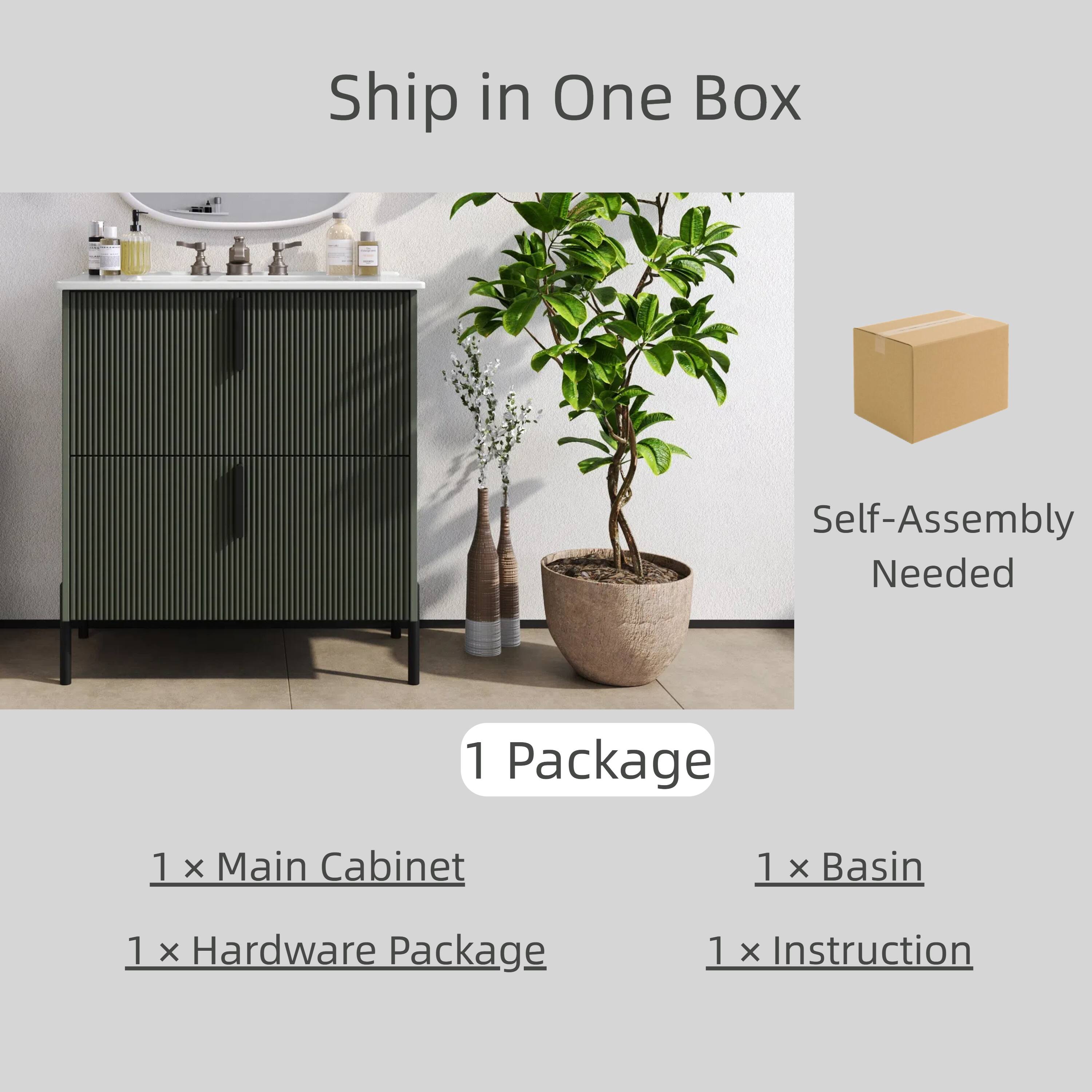 Ship in One Box  
Self-Assembly Needed  

1 Package  
1 x Main Cabinet  
1 x Basin  
1 x Hardware Package  
1 x Instruction