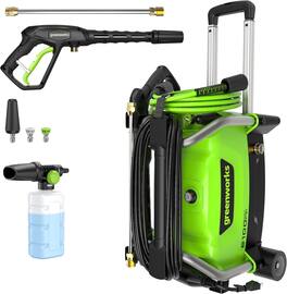 Greenworks - 2100 PSI Portable Pressure Washer with Wheels + Telescoping Handle, 1.2 GPM - Green