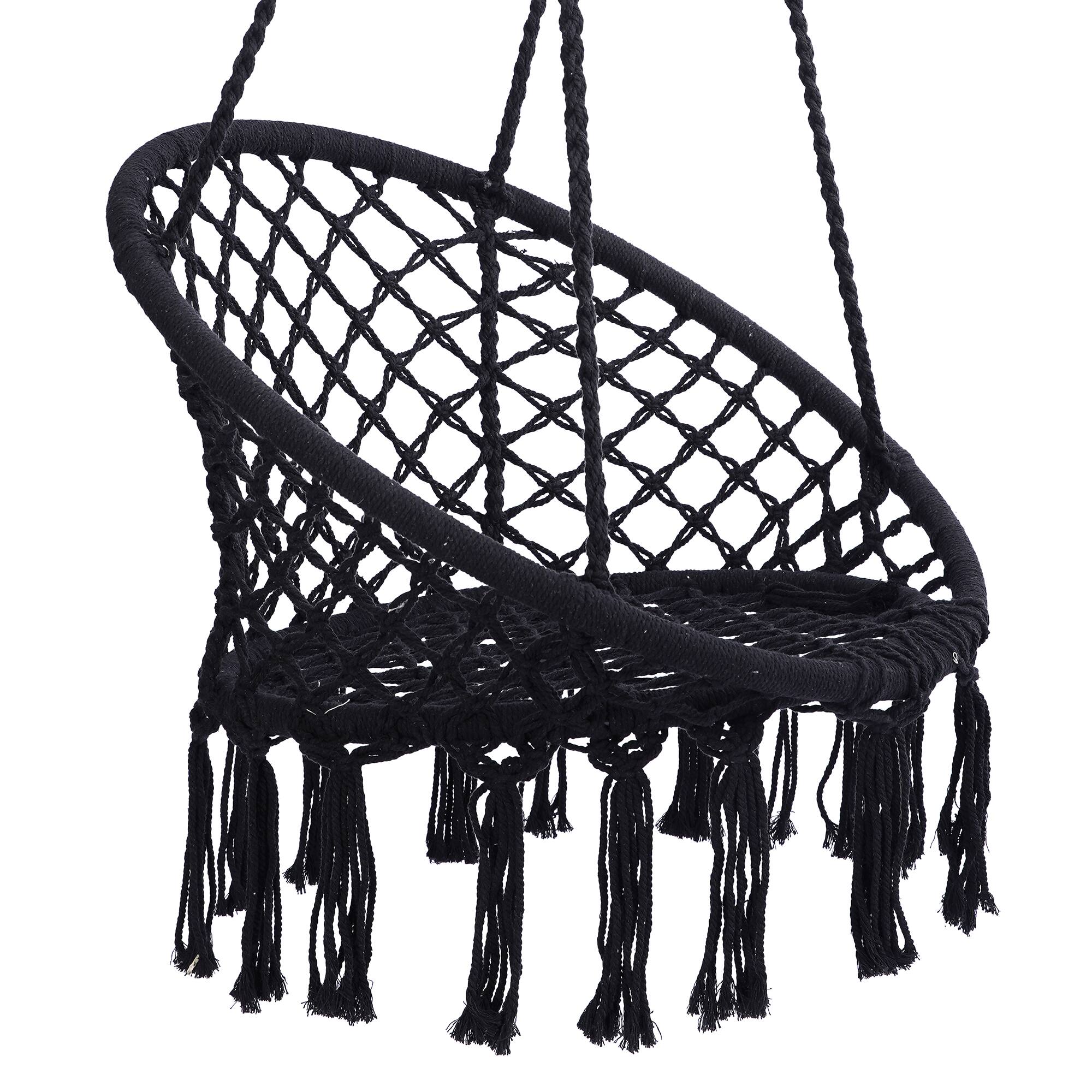Alt View 1. Tiramisubest - Hammock Chair Macrame Swing,Max 330 Lbs Hanging Cotton Rope Hammock Swing Chair for Indoor and Outdoor - Black.