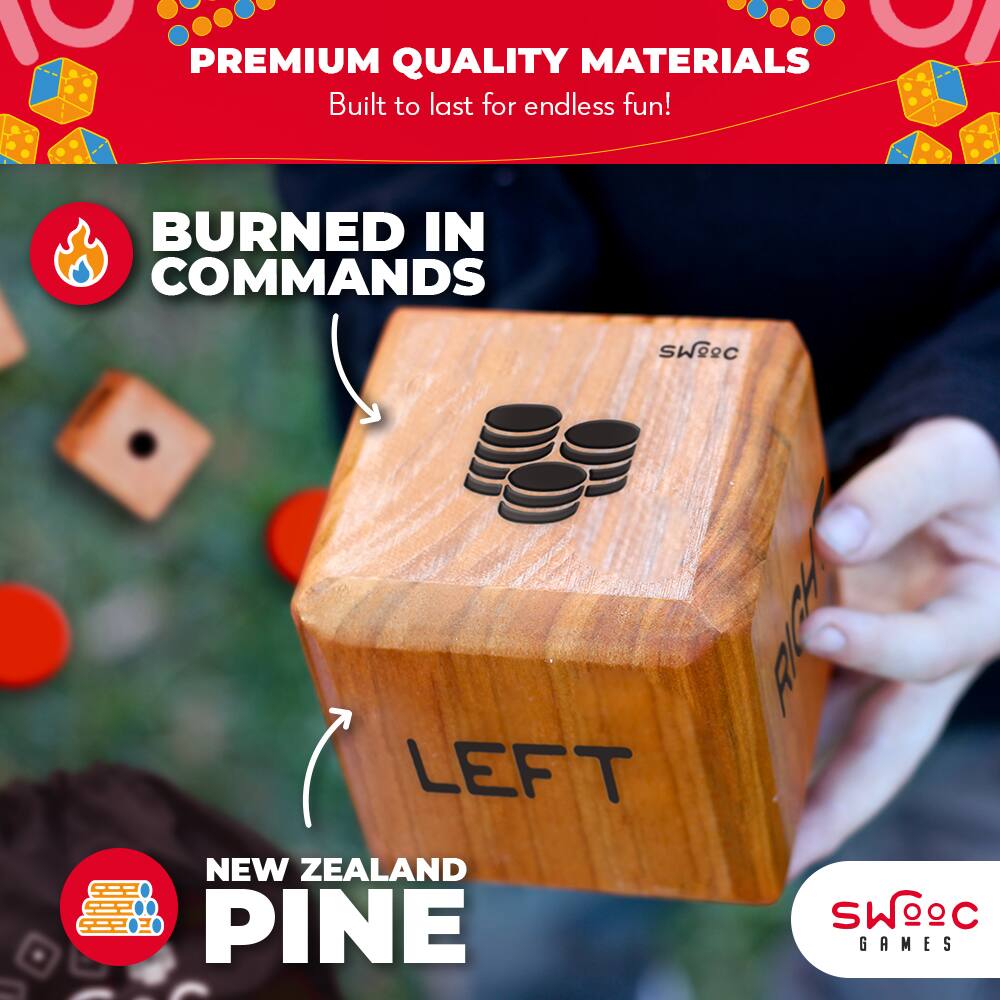 PREMIUM QUALITY MATERIALS  
Built to last for endless fun!

BURNED IN COMMANDS

LEFT

NEW ZEALAND PINE

SWOC GAMES