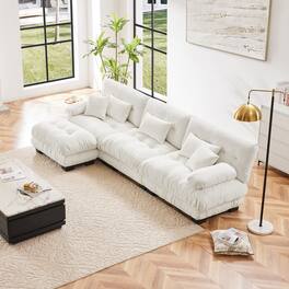 LOVMOR - L Shaped Modular Deep Seat Chenille Sectional Couch Storage Ottoman Compressed Pack For Living Room Plush Cozy - White