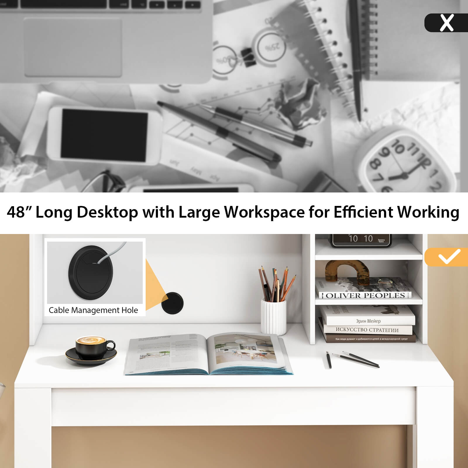 25% X 6 10 11 8 12 7 1 m 2 48" Long Desktop with Large Workspace for Efficient Working 10 10 LOLIVER PEOPLES Cable Management Hole