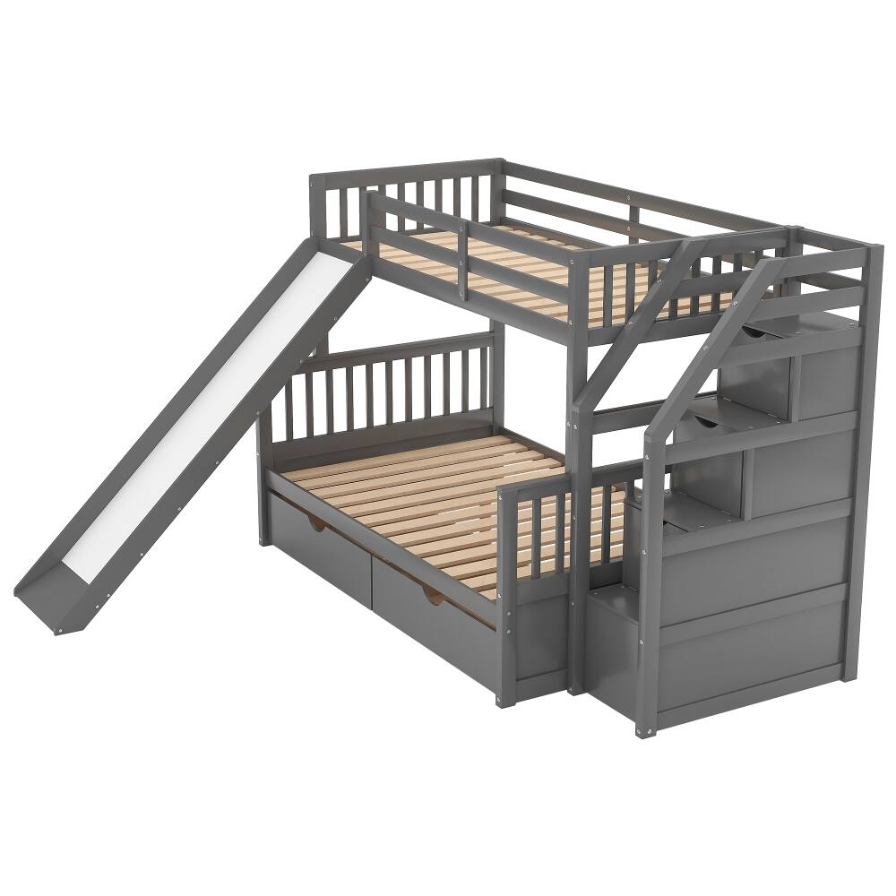 Alt View 3. Loheer - Loheer Twin Over Full Bunk Bed with Slide and Storage Drawers Gray - Gray.