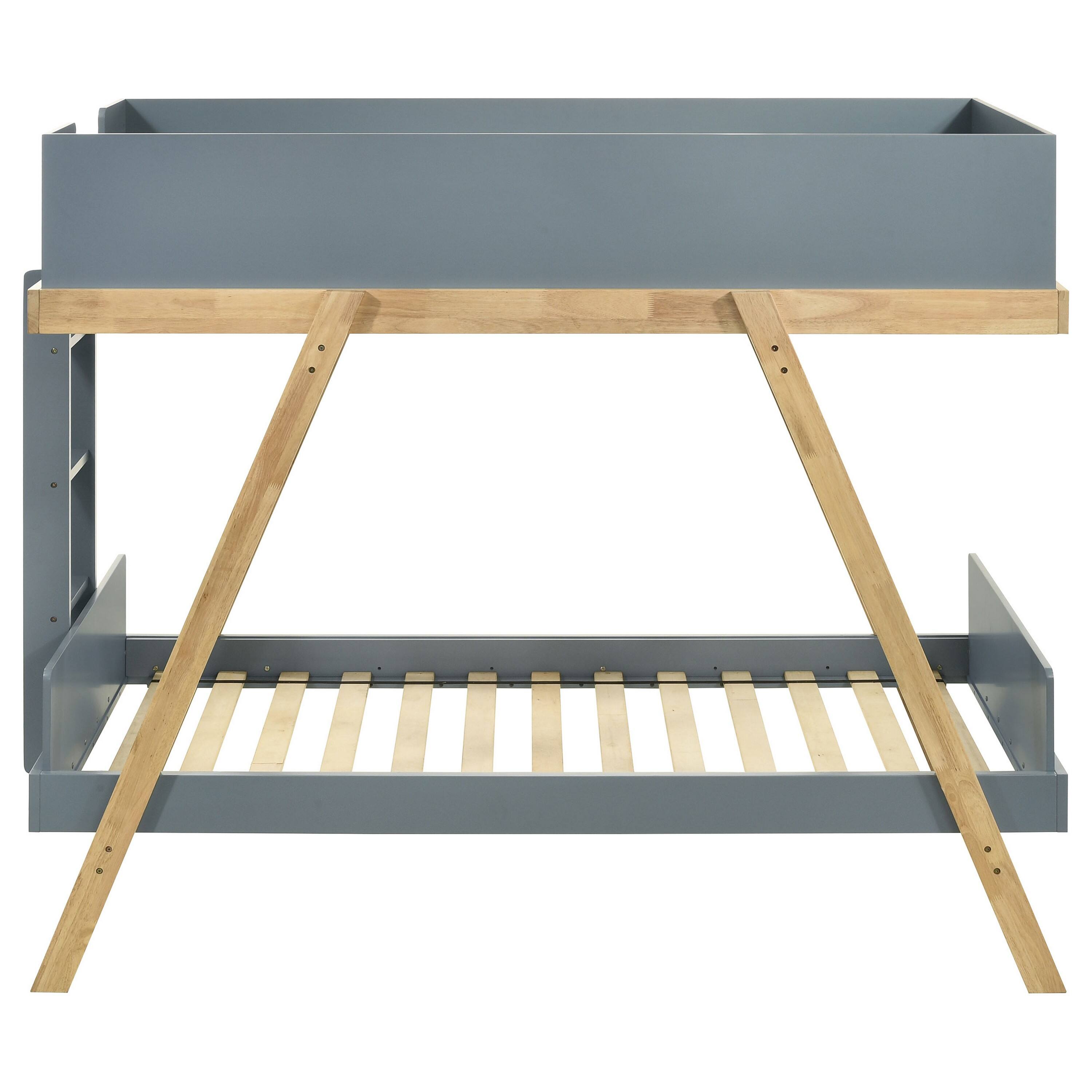 Alt View 1. Manhattan Lane - Anky Twin Size Bunk Bed, Brown Wood Frame, 3 Side Panel Security - Blue, Brown.