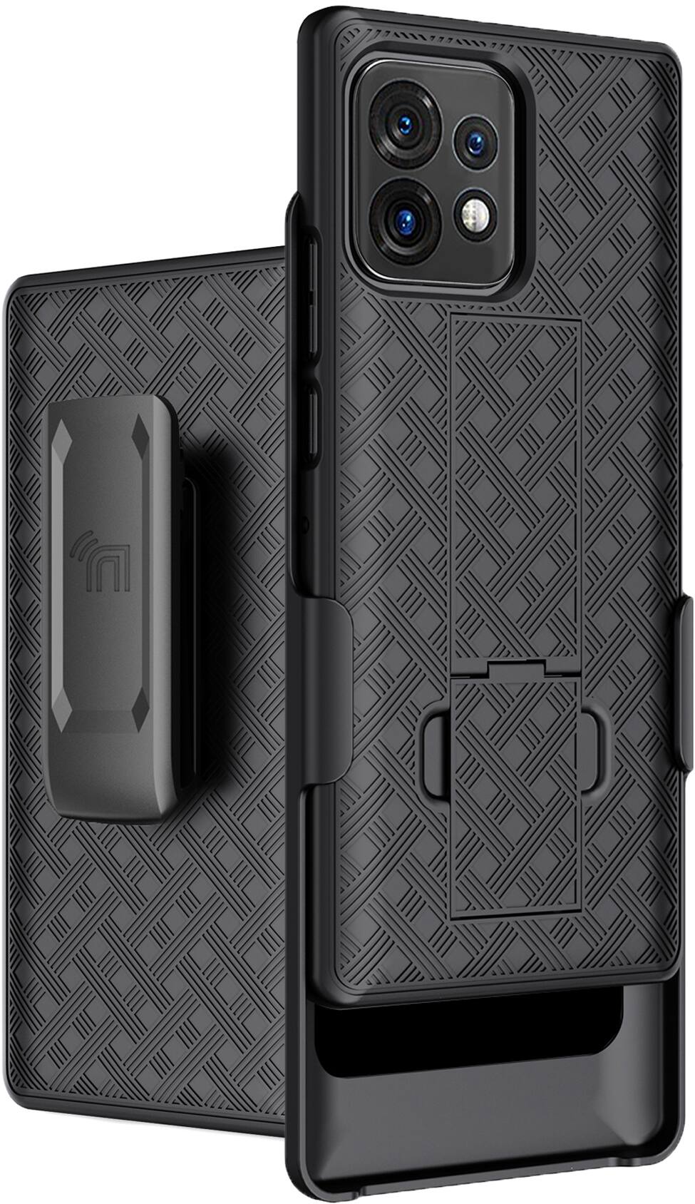 Front. Nakedcellphone - Case with Stand and Belt Clip Holster for Motorola Edge Plus 5G (2023) - Black.