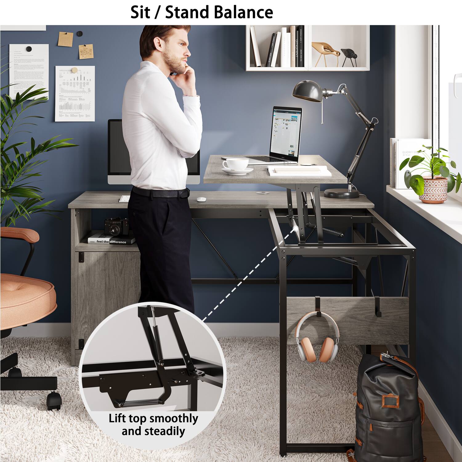 Sit / Stand / Balance: Lift top smoothly and steadily.