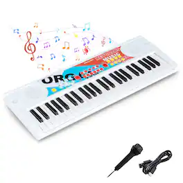 Costway - 49 Keys Portable Electric Keyboard Piano with 8 Rhythms, 8 Tones & 10 Demos - White