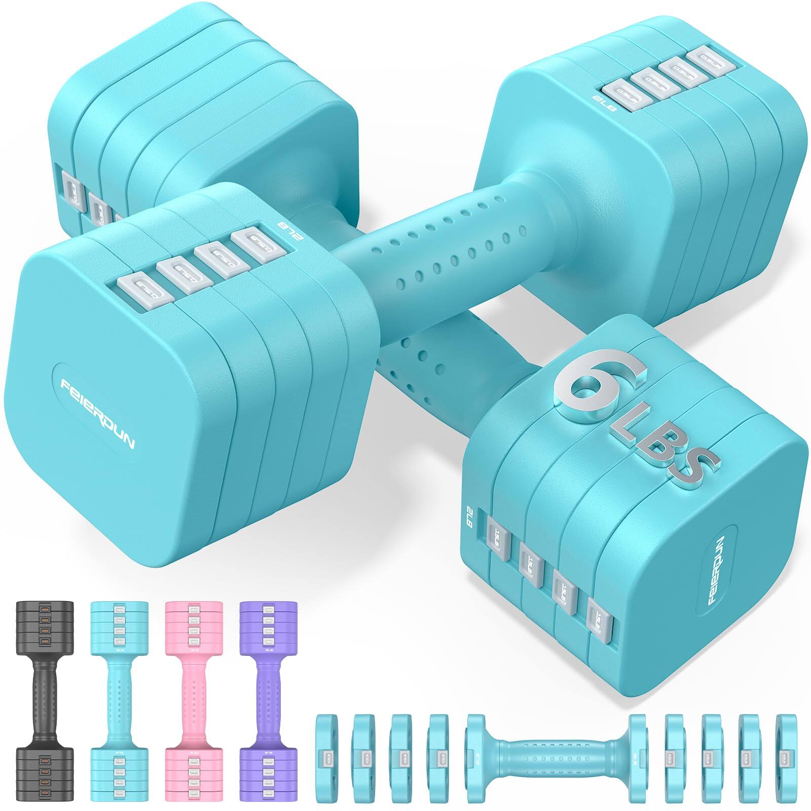 FEIERDUN - 12LBS 5-in-1 Adjustable Dumbbell Set for Women – Quick-Adjust Home & Outdoor Fitness Weights - Mint Blue price history on PriceWatchPro