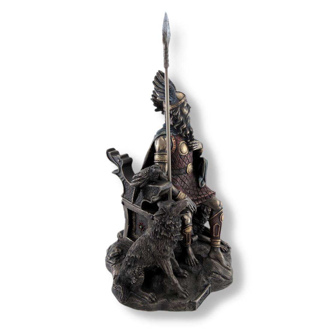 Alt View 2. Veronese Design - Bronzed Norse God Odin on Throne with Ravens and Wolves Statue - Bronze.