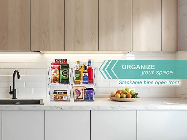 ORGANIZE your space  
Stackable bins open front