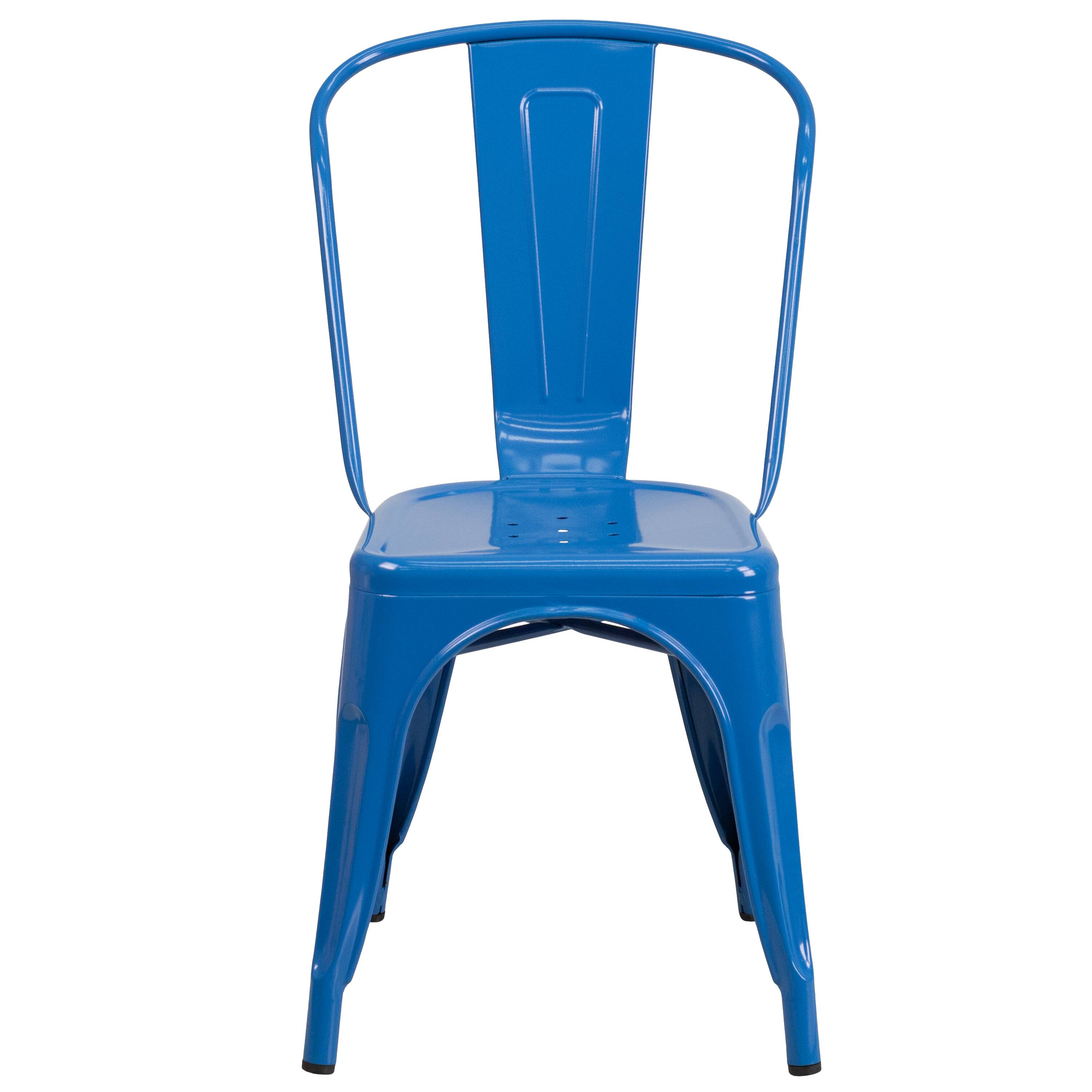 Alt View 7. Emma + Oliver - Commercial Grade Colorful Metal Indoor-Outdoor Stackable Dining Chair - Blue.
