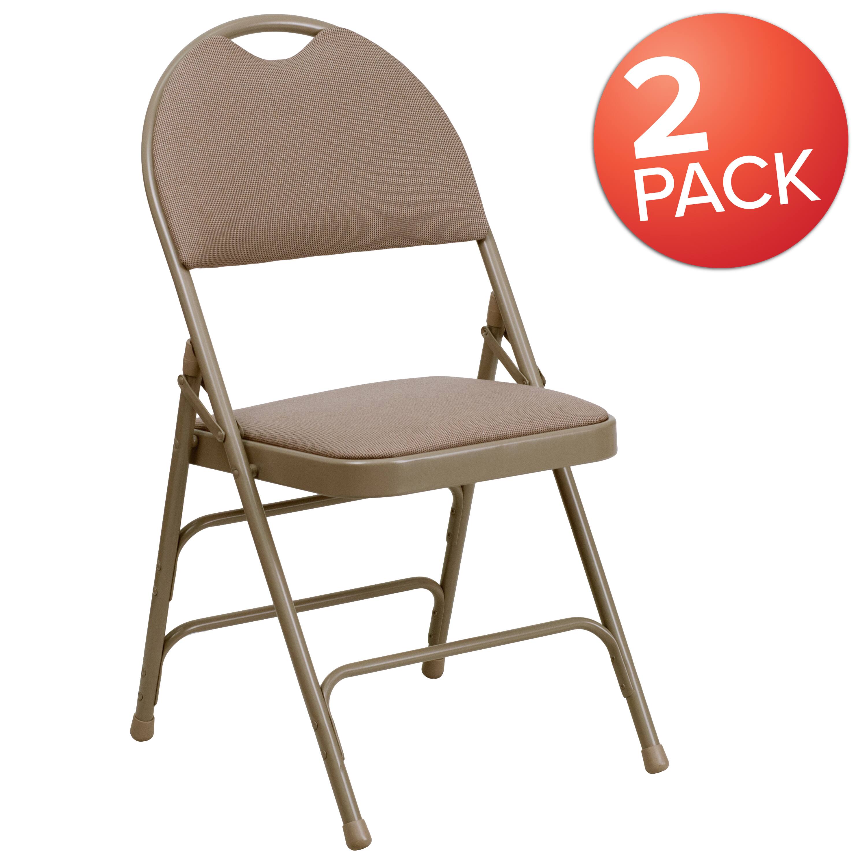 Alt View 1. Emma + Oliver - 2 Pack Home & Office Easy-Carry Party Events Padded Folding Chair - Beige Fabric/Beige Frame.