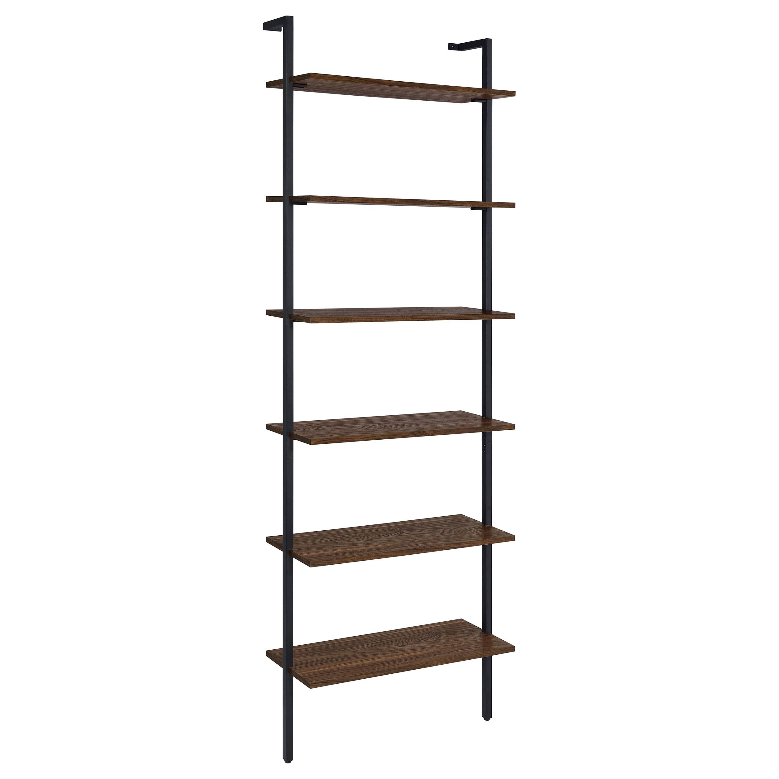 Angle. TinyHomie - Christy Walnut Owens 96-inch 6-shelf Wall Bookshelf - Walnut.