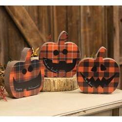 Angle. BreeBe - *Happy Halloween Chunky Plaid Jack O Lantern Sitter 3 Asstd. - Orange, Black.