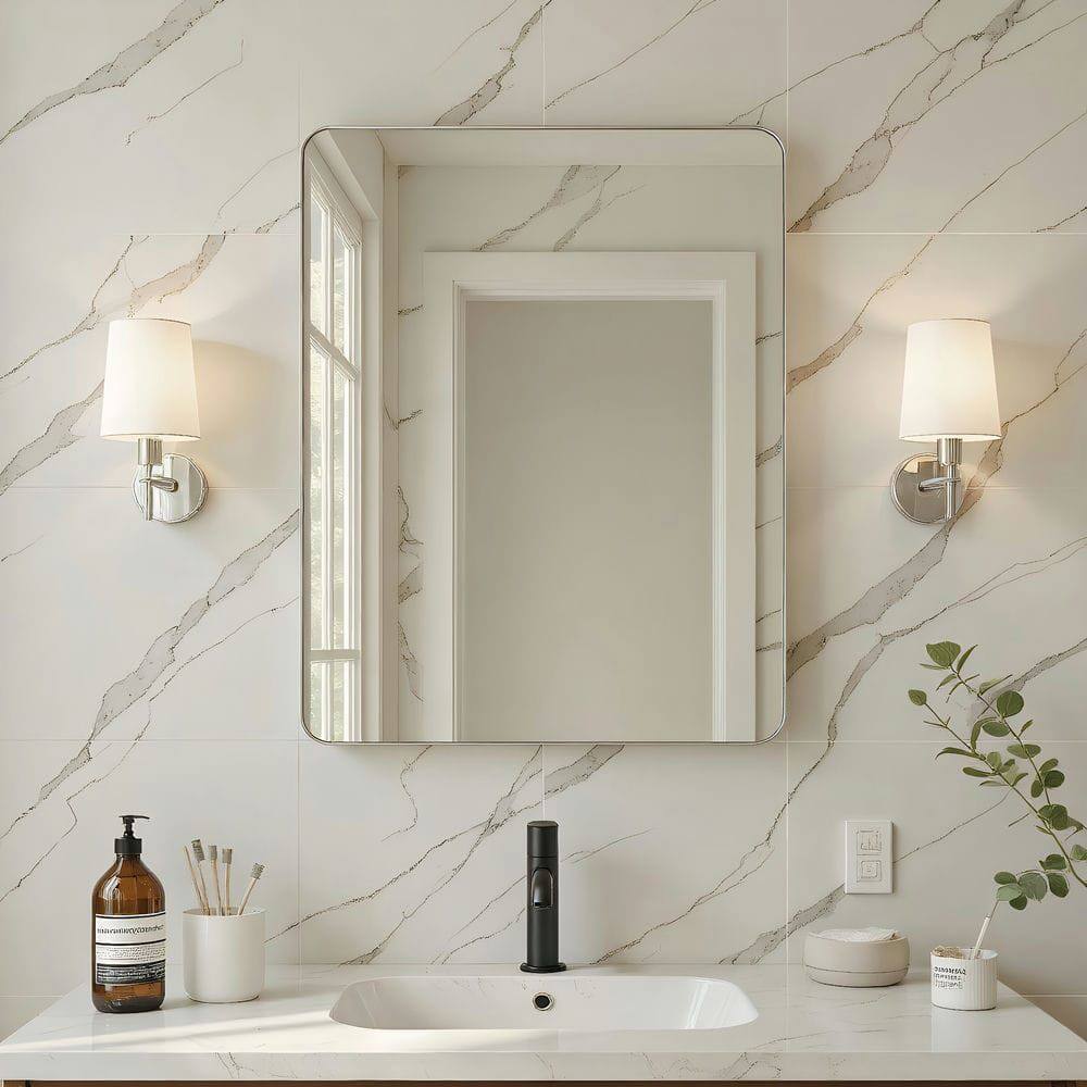Alt View 8. Kadyn - 30x22 Inch Vertical Rectangle Wall Mirror with Rounded Corners and Silver Frame - Silver.