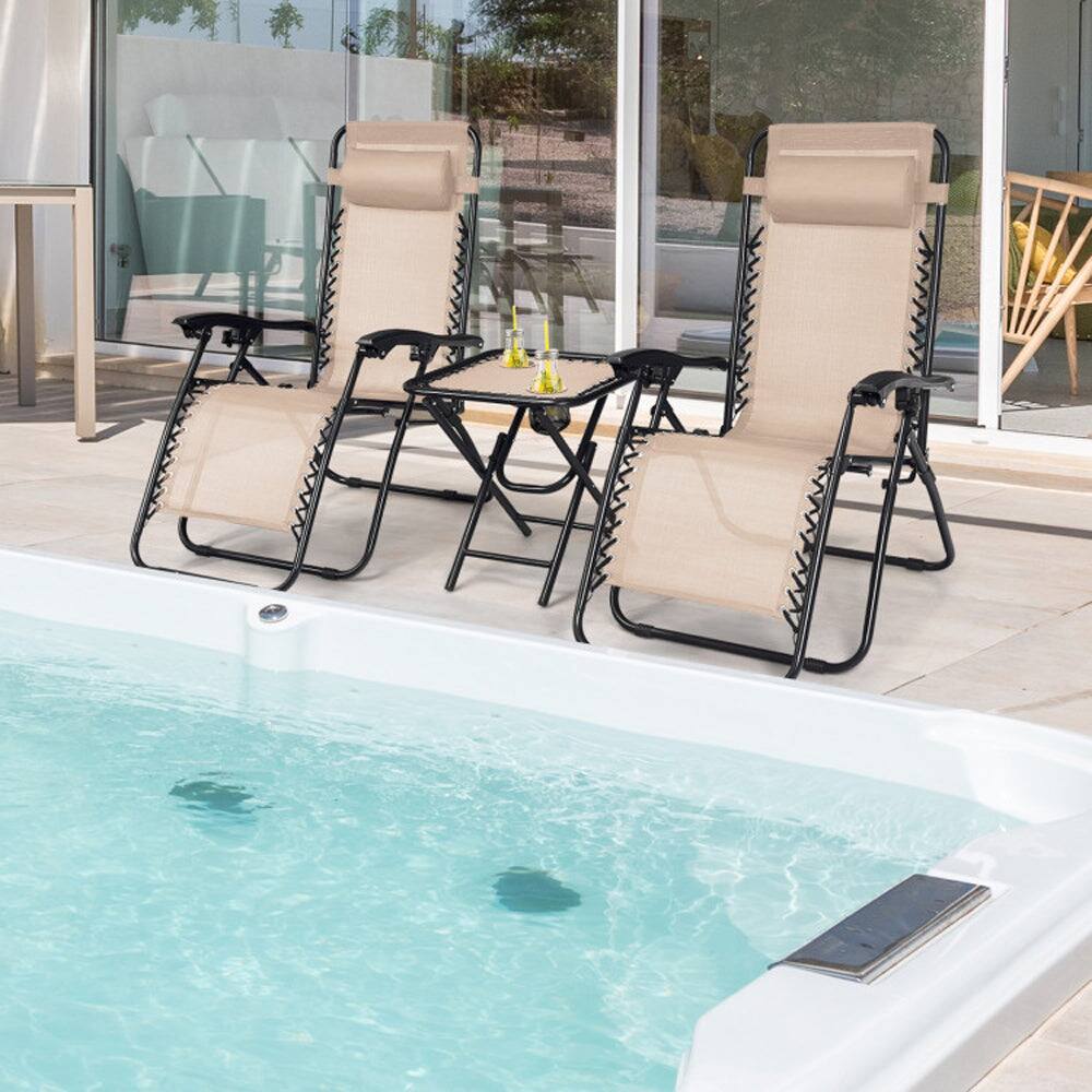Alt View 1. Boyel Living - 3 Pieces Folding Portable Zero Gravity Reclining Lounge Chairs Table Set - Beige.