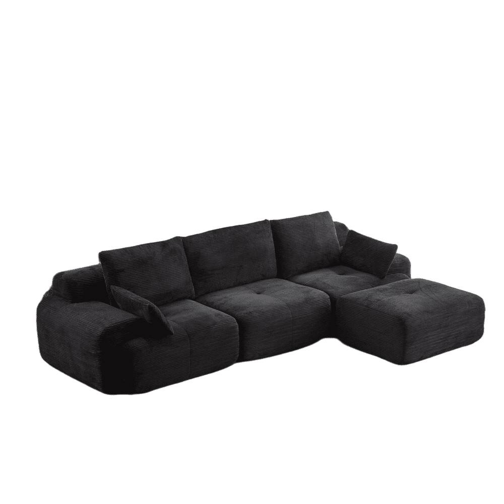Alt View 10. Kadyn - Modern Memory Foam Compressed Sofa, Large Pet-Friendly Sectional Couches, Corduroy Fabric, Black - Black.