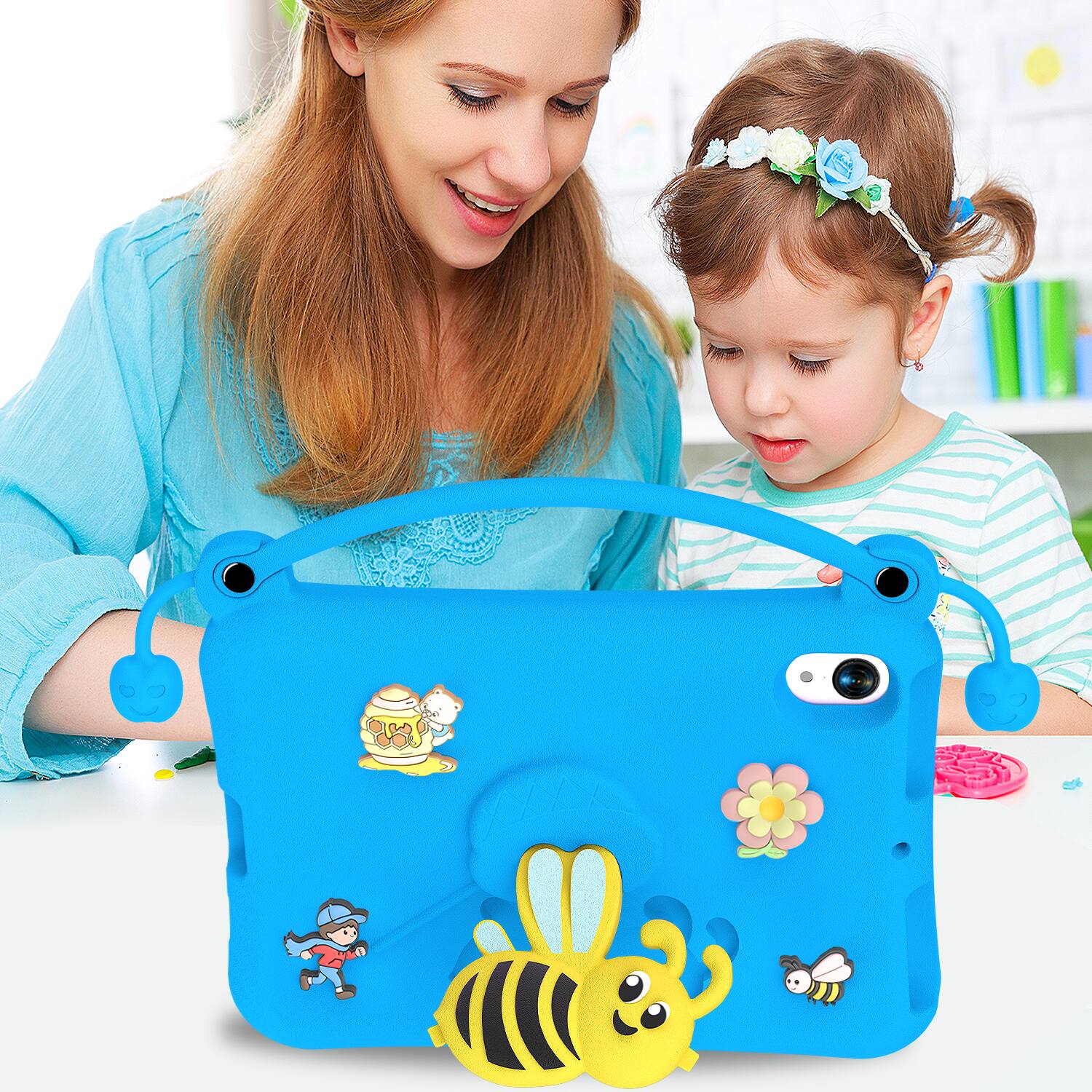 Alt View 5. Dteck - for Apple iPad mini (A17 Pro) 2024 & iPad mini 6 2021 8.3" Kids EVA Tablet Case,Shockproof Kickstand Cover + Handle - Blue.