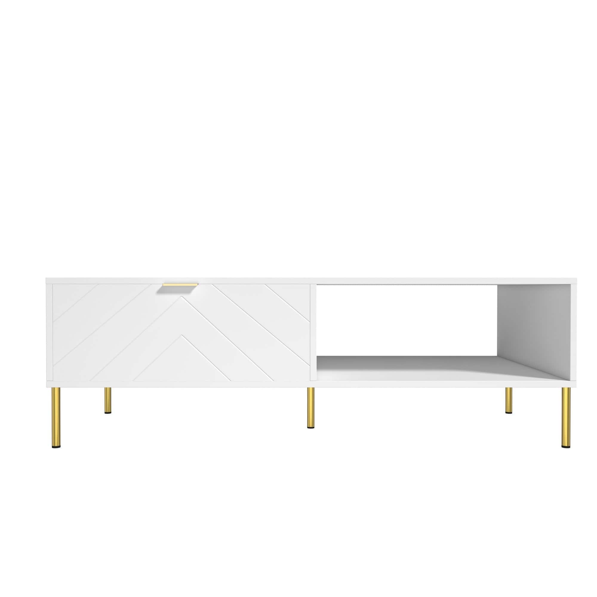 Boyel Living - 47. 24 in Rectangle MDF Coffee Table Modern Accent Table with 2 Drawers and storage - White
