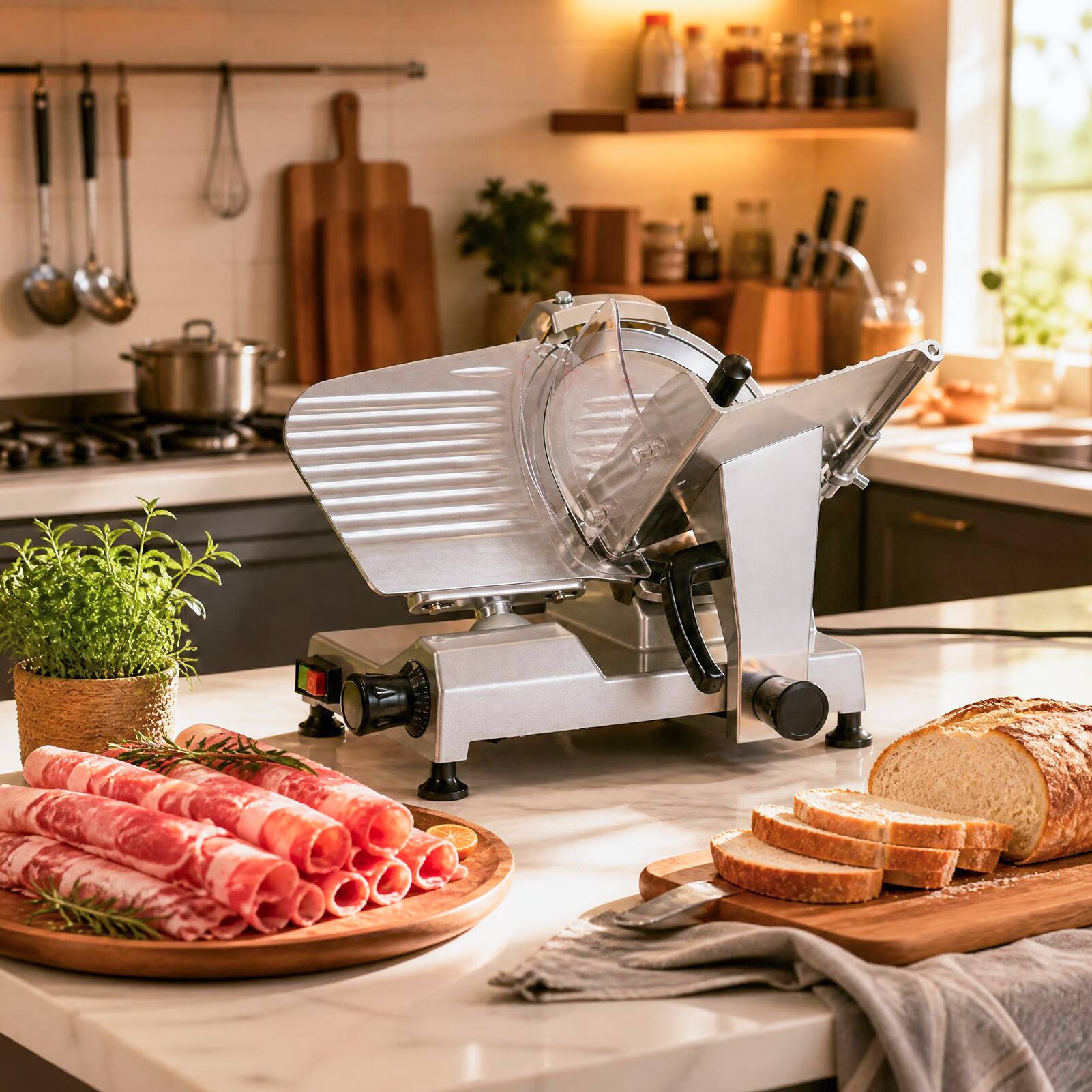 Alt View 1. Costway - Costway 350 RPM Deli Food Slicer with 0-0.47" Adjustable Thickness for Ham Silver - Silver.